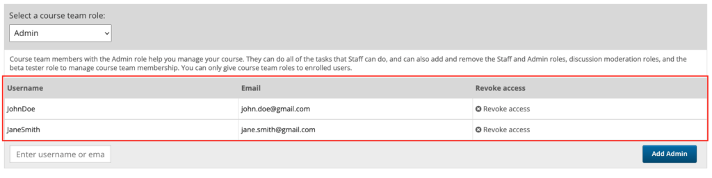 Team Management – Existing Administrators